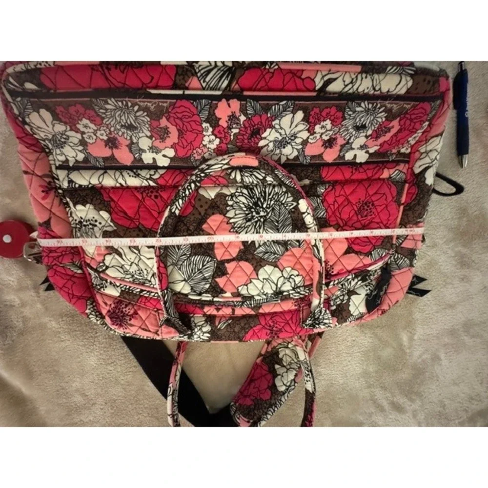 Vera Bradley Mocha Rouge Quilted Laptop Messenger Bag Pink Floral Crossbody